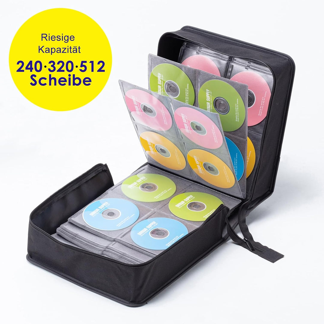 SANWA CD Tasche, 512 Kapazität DVD Blu-ray Mappe zur Aufbewahrung, Hartschale Film Medien CD Hüllen