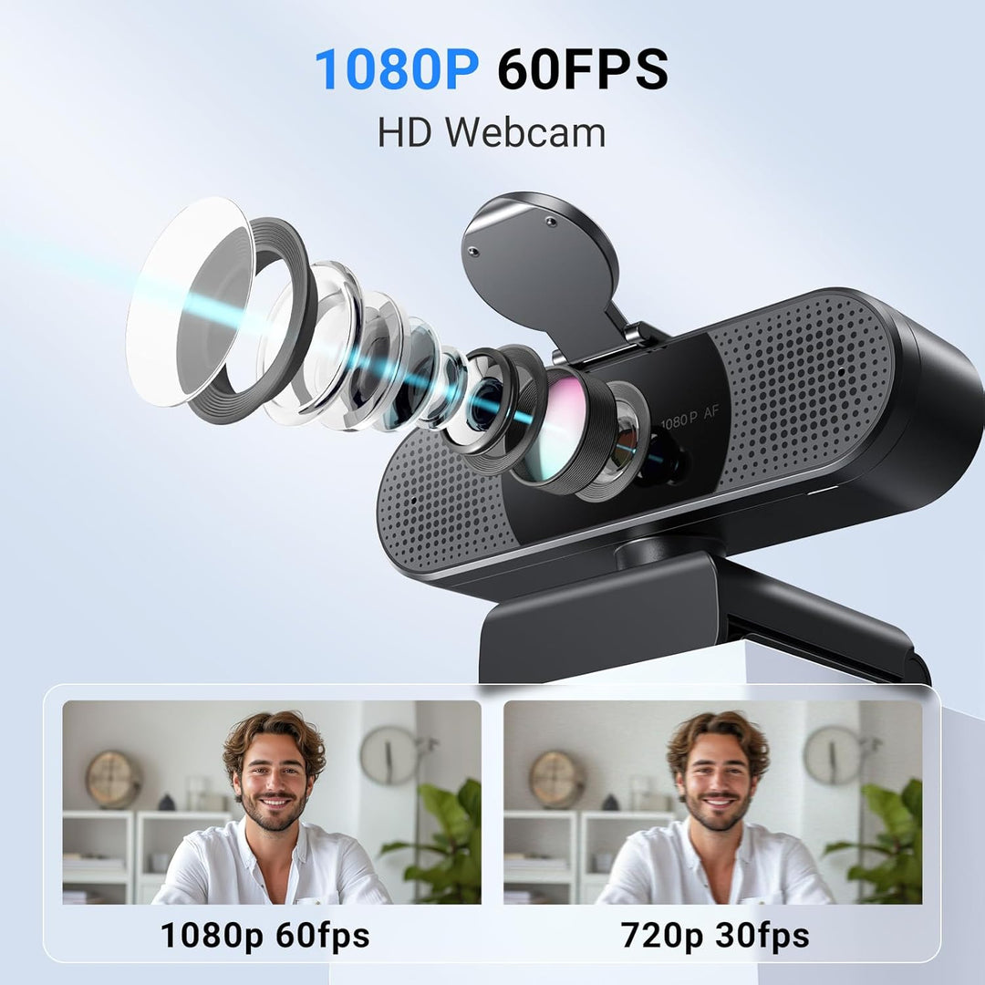 EMEET HD Webcam - C960 AF 1080P Webcam mit Objektivabdeckung & Dual Mikrofon, 360 ° Streaming Kamera