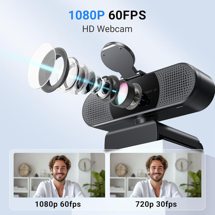 EMEET HD Webcam - C960 AF 1080P Webcam mit Objektivabdeckung & Dual Mikrofon, 360 ° Streaming Kamera