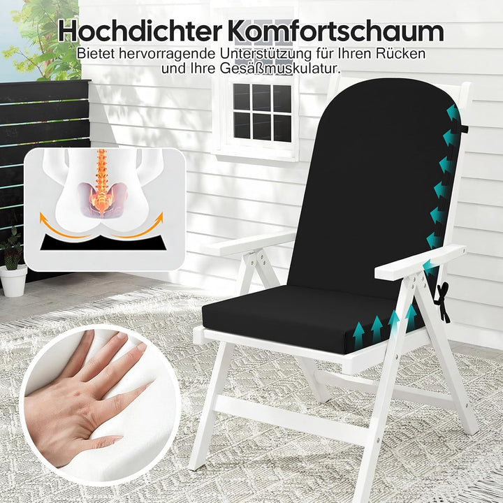 Hochlehner Auflage Gartenstuhl 120x50x6 1PC Schwarz | Schaumstoffgefülltes Sitzkissen mit Bändern fü
