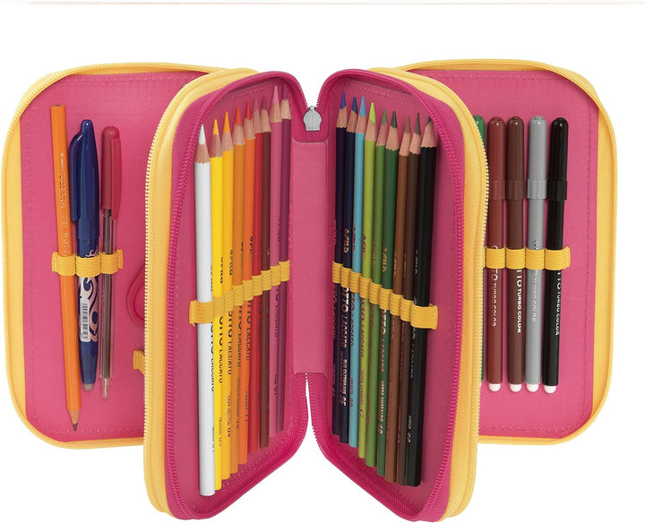 Kirby Mit Stift Frixion, Federmäppchen mit 3 Reissverschlüssen, Unisex, Kinder und Jungen, Rosa (Pin