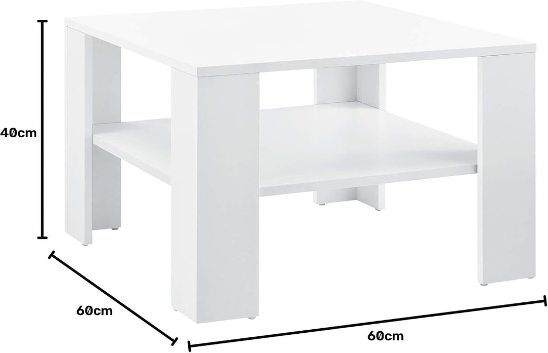 [en.casa] Couchtisch 60x60x40cm mit Ablage Tisch Beistelltisch Wohnzimmertisch Sofatisch Weiss