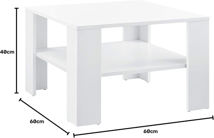 [en.casa] Couchtisch 60x60x40cm mit Ablage Tisch Beistelltisch Wohnzimmertisch Sofatisch Weiss