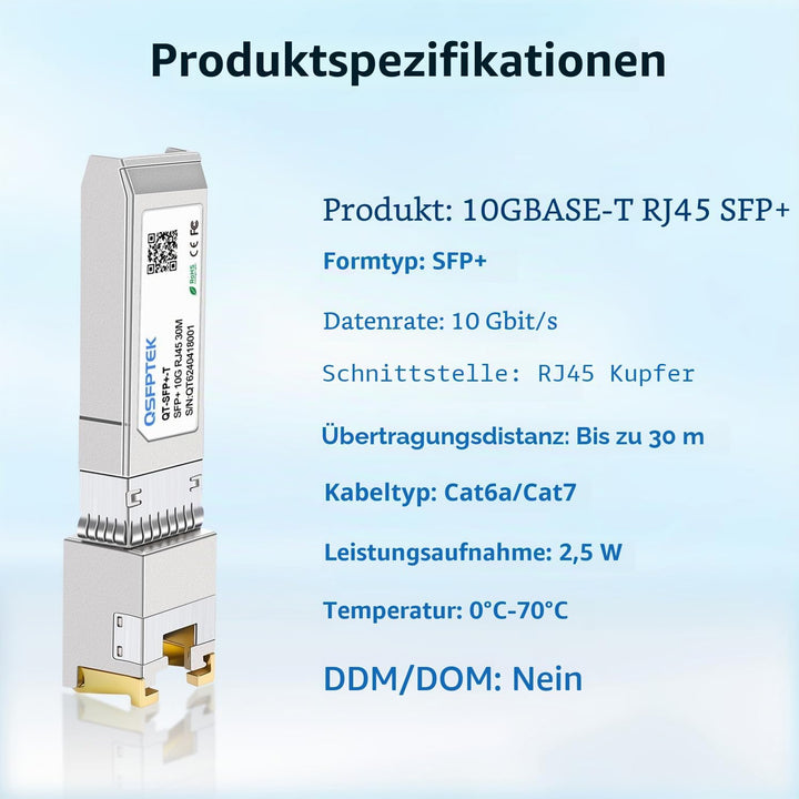 QSFPTEK 10GBASE-T SFP+ RJ45 Transceiver up to 80m, 10G SFP+ to RJ45 Copper Mini-GBIC Modul für Cisco