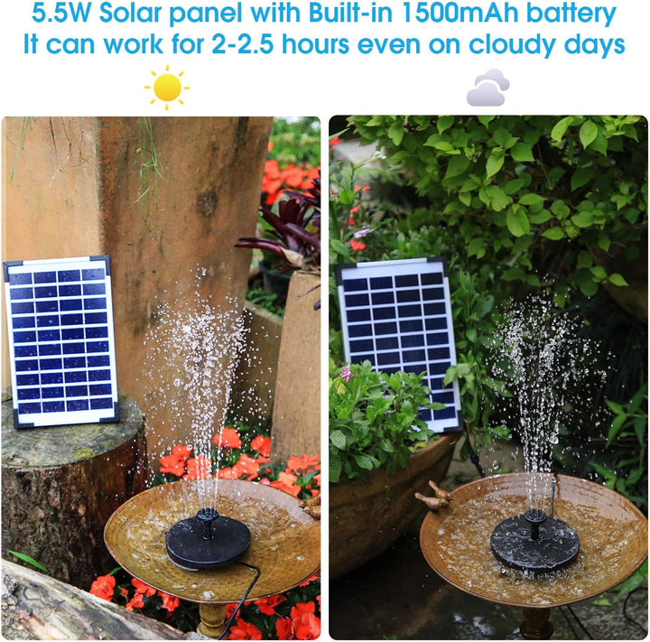 AISITIN Solar Springbrunnen 5.5W Solar Teichpumpe mit Solar Panel Eingebaute 1500mAh Batterie Wasser