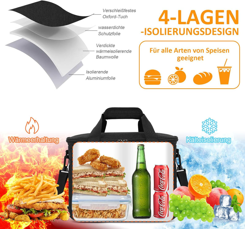 CALIYO Lunchtasche, Kühltasche, Kühltasche Faltbar für Männer Frauen Isolierte Tasche mit Reissversc