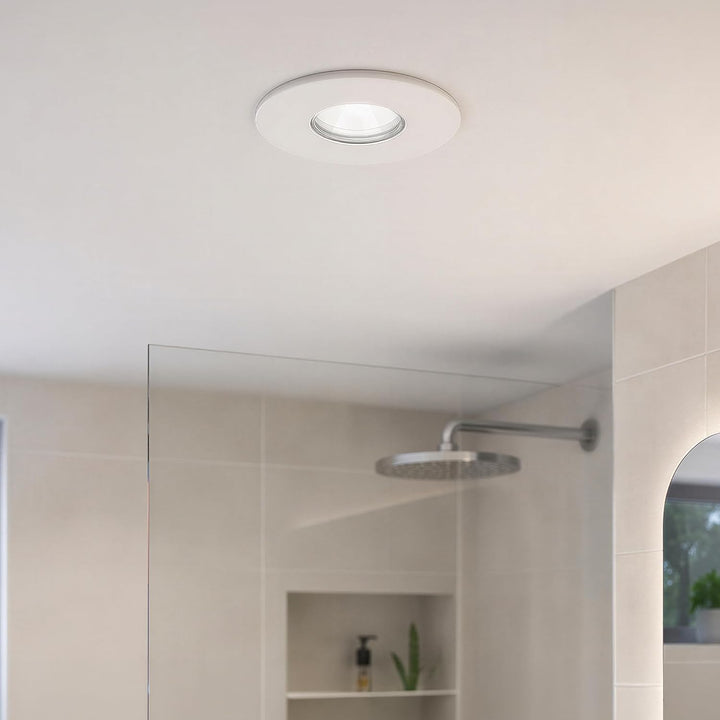 linovum extra flacher Deckenspot in rund weiss inkl. LED Modul 4W warmweiss - Einbaustrahler IP65 Wa