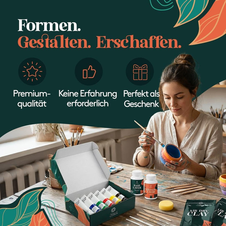 Bastelset Erwachsene mit Modelliermasse Lufttrocknend | DIY Set Erwachsene mit Ton &amp; Werkzeug | Bast