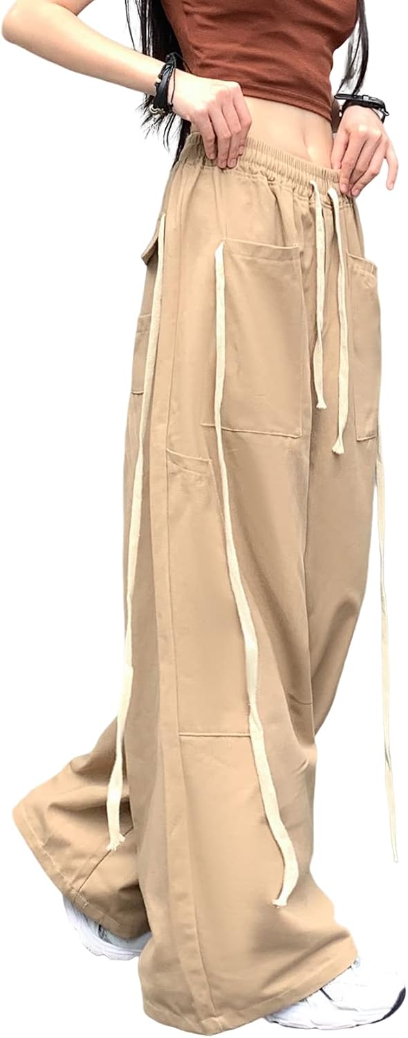 Hewlshawn Cargohose Damen Y2k Baggy Hose 90s Parachute Pants High Waist Straight Hosen Freizeithose