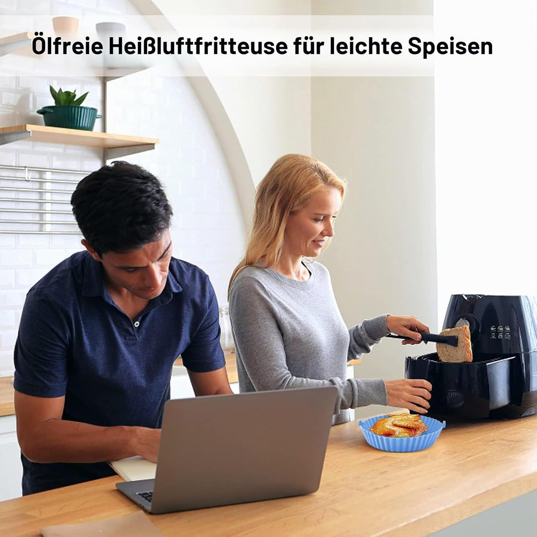 LUTER 2 Stück Heissluftfritteuse Korb, 14,5cm Durchmesser Rund Air Fryer mit Silikon Topf und Einsät