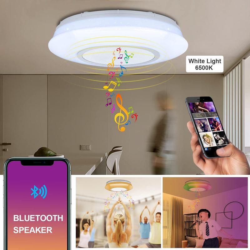 chysongoods 24W Φ30cm Sternenhimmel Deckenlampe Musik LED Deckenleuchte Mit Bluetooth Lautsprecher A