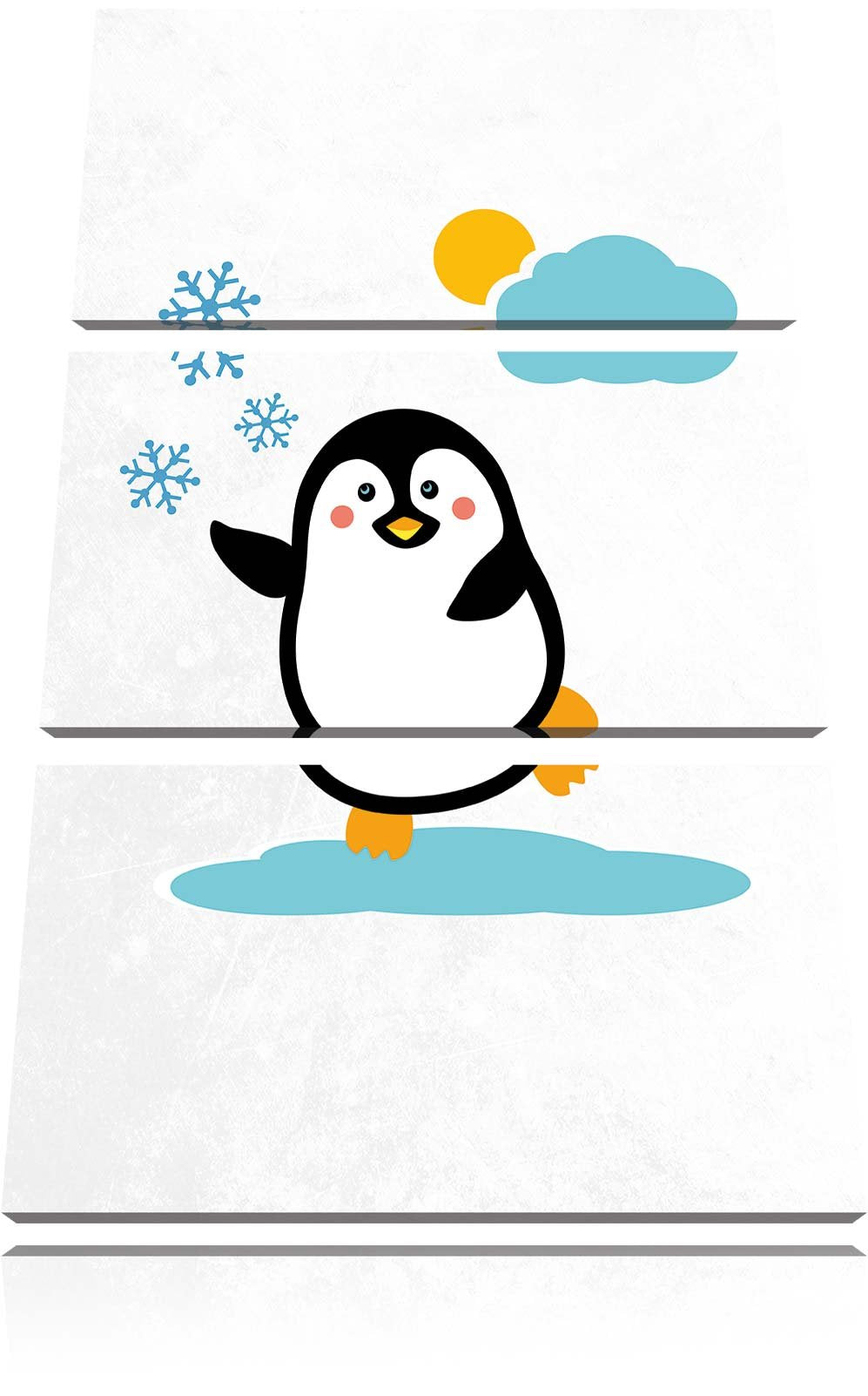 Süsser Pinguin auf EIS als Leinwandbild/Grösse: 3 Teilig (120x80) cm/Wandbild/Kunstdruck/fertig besp