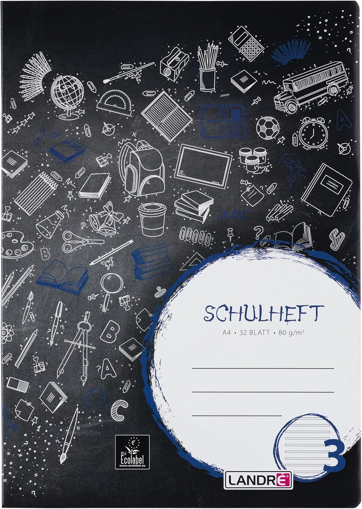 Landré Schulheft A4, 32 Blatt, Lineatur 3, liniert, 10 Stück, Lineatur 3