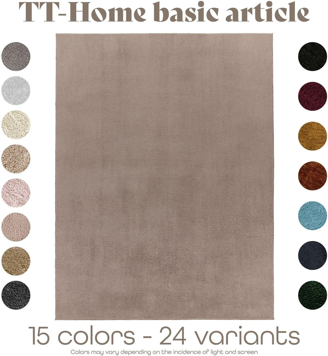 TT Home Wohnzimmer Teppich Kurzflor Anti-Rutsch Rückseite Unifarben Modern Waschbar, Farbe:Taupe, Gr