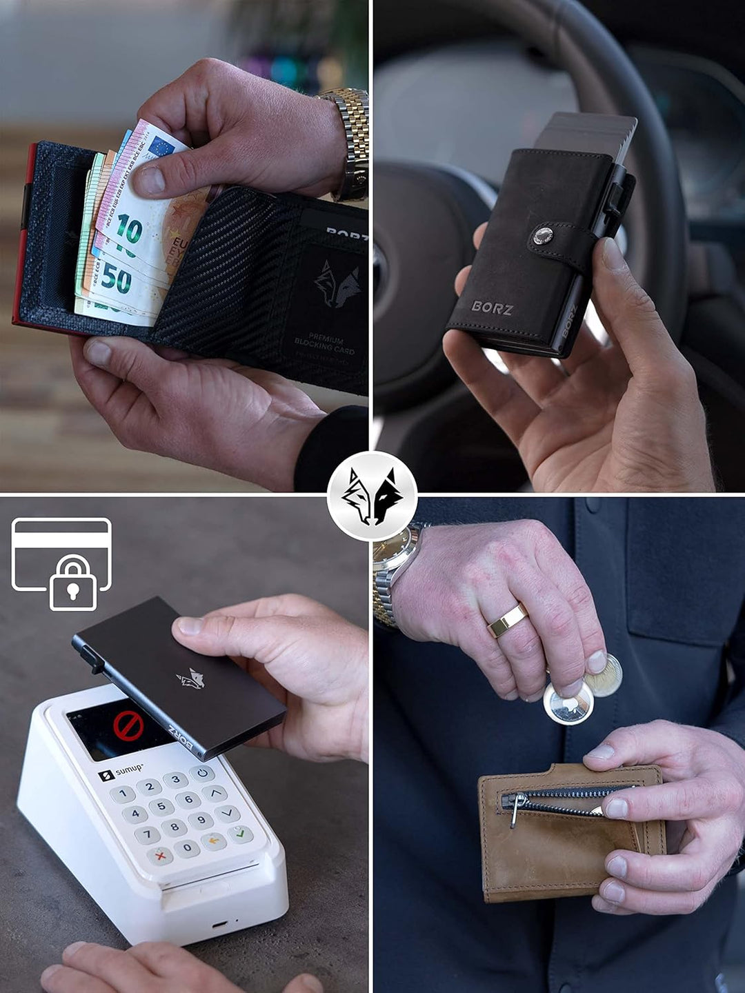 BORZ Prime ® Slim Wallet mit Münzfach AirTag kompatibel I Kartenetui mit RFID Schutz I Mini Geldbörs