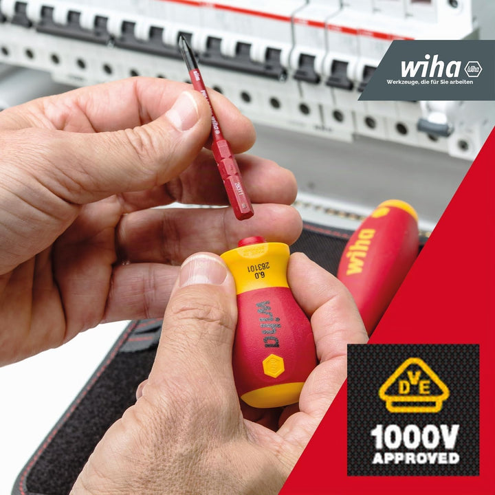 Wiha Schraubendreher mit Bithalter Set slimVario® electric Stubby I 4 teilig mit slimBits I Schlitz/