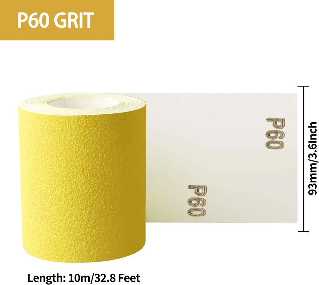 Shineboc Schleifpapier Rolle Gelbe, 93 mm x 10 m Schleifpapier Quarzsand-Trockenschleifpapier für Ha