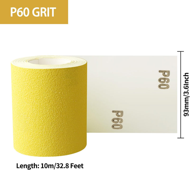 Shineboc Schleifpapier Rolle Gelbe, 93 mm x 10 m Schleifpapier Quarzsand-Trockenschleifpapier für Ha