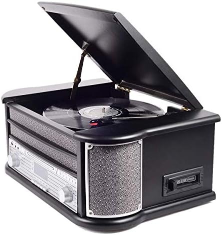 Denver MRD-51 DAB+, FM/AM Radio mit CD-, Kasetten- und Plattenspieler, Holzoptik, Schwarz,