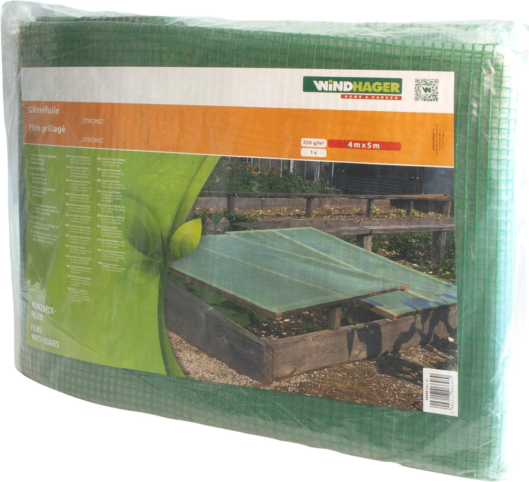 Windhager Gitterfolie STRONG Gewächshausfolie Abdeckung Gartenmöbel, Grün, 250 g/m², 5 x 4 m, 06648