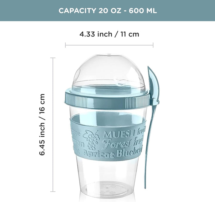 Bergmann Joghurtbecher To Go 600ml 4er Set – Müslibecher To Go mit Löffel Müsli To Go Becher mit Dec