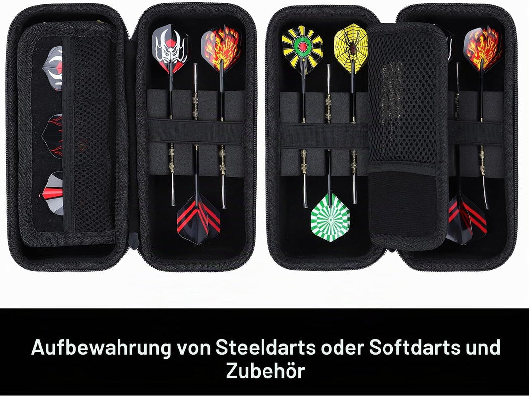 Hart Hülle Dartpfeile Etui für 6 Stück Steeldarts oder weiche Spitze Darts,eingebaute Speicher Rohre