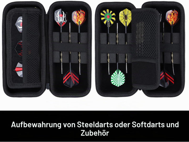 Hart Hülle Dartpfeile Etui für 6 Stück Steeldarts oder weiche Spitze Darts,eingebaute Speicher Rohre