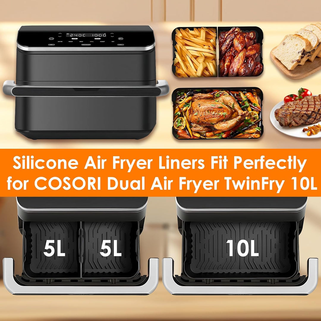 Heissluftfritteuse Zubehör für COSORI Dual Blaze TwinFry 10L, 1 x 10 l + 2 x 5 l Wiederverwendbar Si