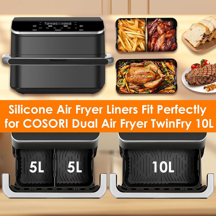 Heissluftfritteuse Zubehör für COSORI Dual Blaze TwinFry 10L, 1 x 10 l + 2 x 5 l Wiederverwendbar Si