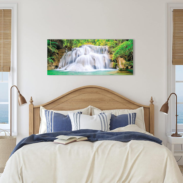 Glasbild Wasserfall Wald Natur Landschaft 125x50 cm Modern Glasbilder Wohnzimmer Schlafzimmer Badezi