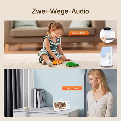 ACEBELL 2K Babyphone mit Kamera, PTZ 360° 5'' WLAN Video Babyphone mit App, 4×Zoom, Automatische Ver