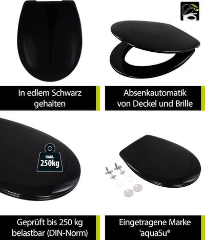 'aquaSu® Schwarzer Toilettendeckel nachhaltig Davoli, WC-Sitz mit Absenkautomatik, Made in EU, aus 1