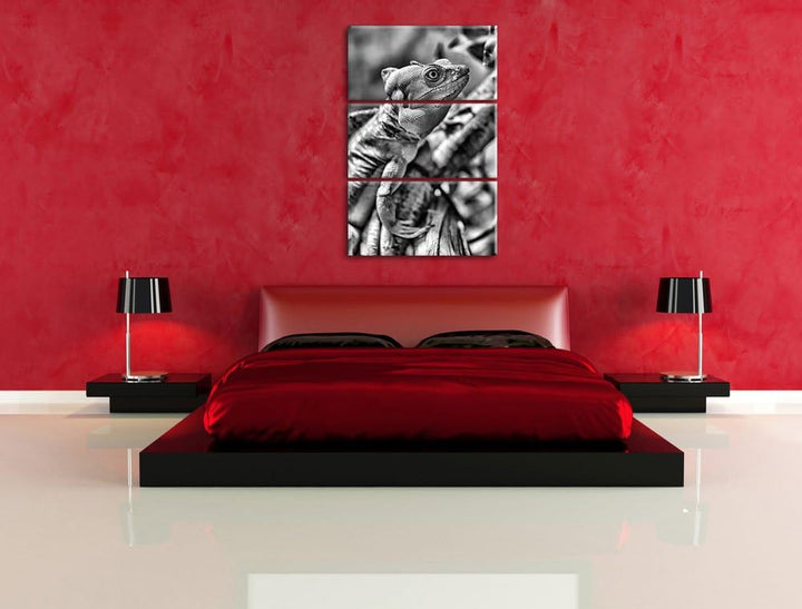 Pixxprint grünes Chamäleon als Leinwandbild/Grösse: 3 Teilig (120x80) cm/Wandbild/Kunstdruck/fertig