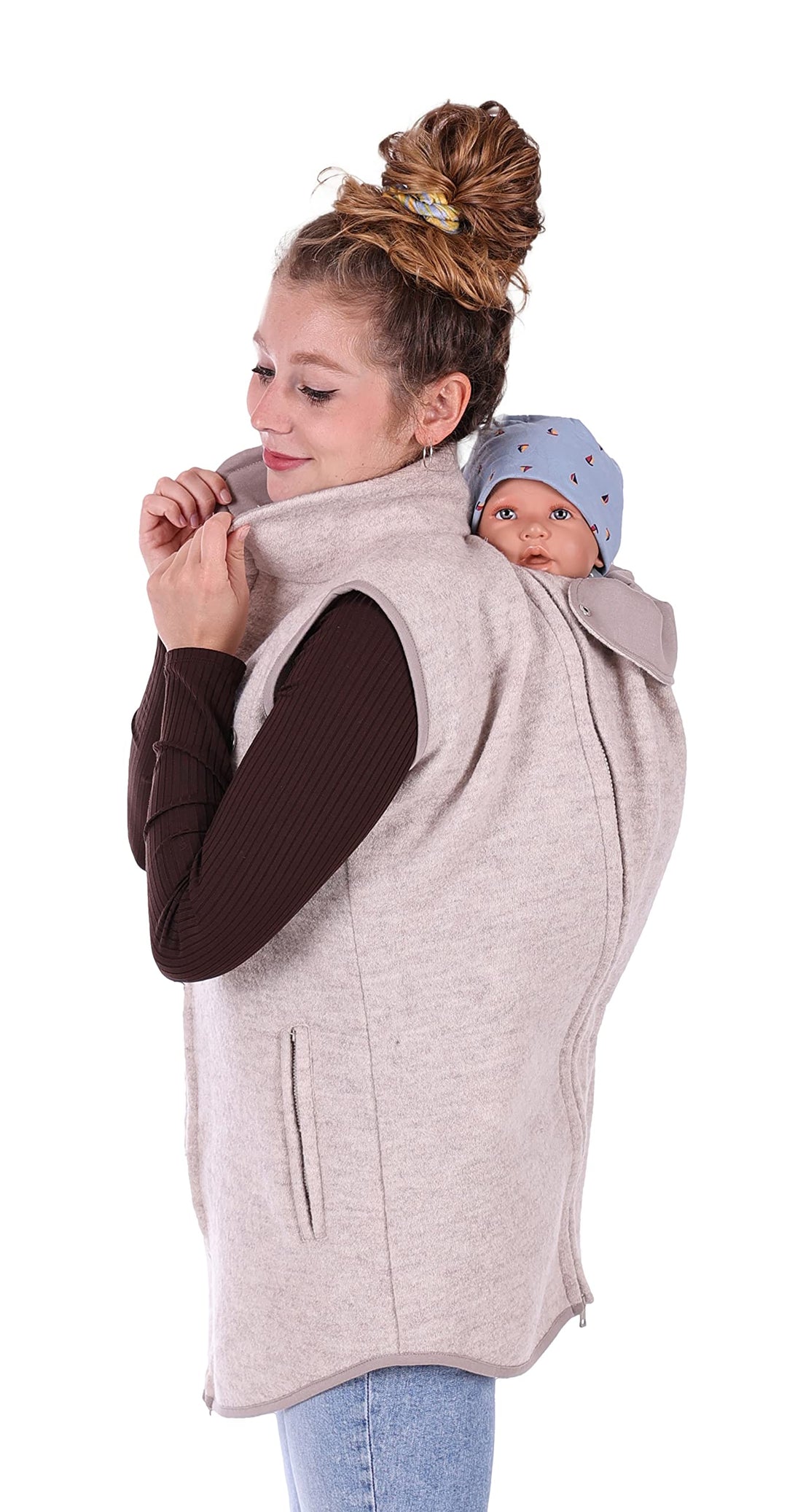 Viva la Mama - Trageweste aus Wollwalk Umstandsweste Wollweste zum Babytragen - PEVE M ecru, M ecru