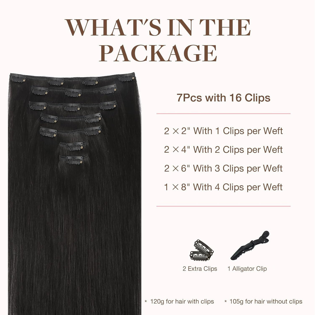 GOO GOO Clip in Extensions Echthaar, Echthaar Extensions Clip, 20cm 50g 7pcs, Haarverlängerung Echth