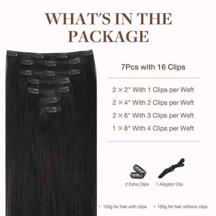 GOO GOO Clip in Extensions Echthaar, Echthaar Extensions Clip, 20cm 50g 7pcs, Haarverlängerung Echth