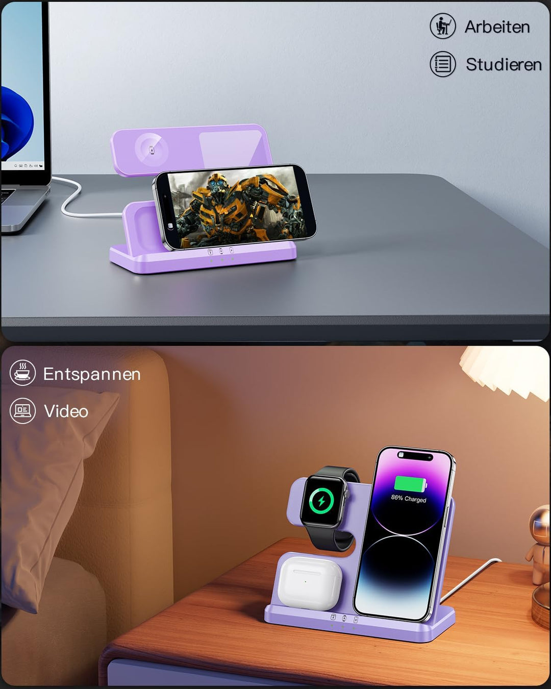 JARGOU 3 in 1 iPhone Ladestation Kabelloses Ladegerät für Apple, Wireless Charger für iPhone 16 15 1