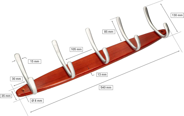 KOTARBAU® Holz-Garderobenhaken mit 5 Haken Kleiderhacken für Wandmontage Satin, 5 Haken
