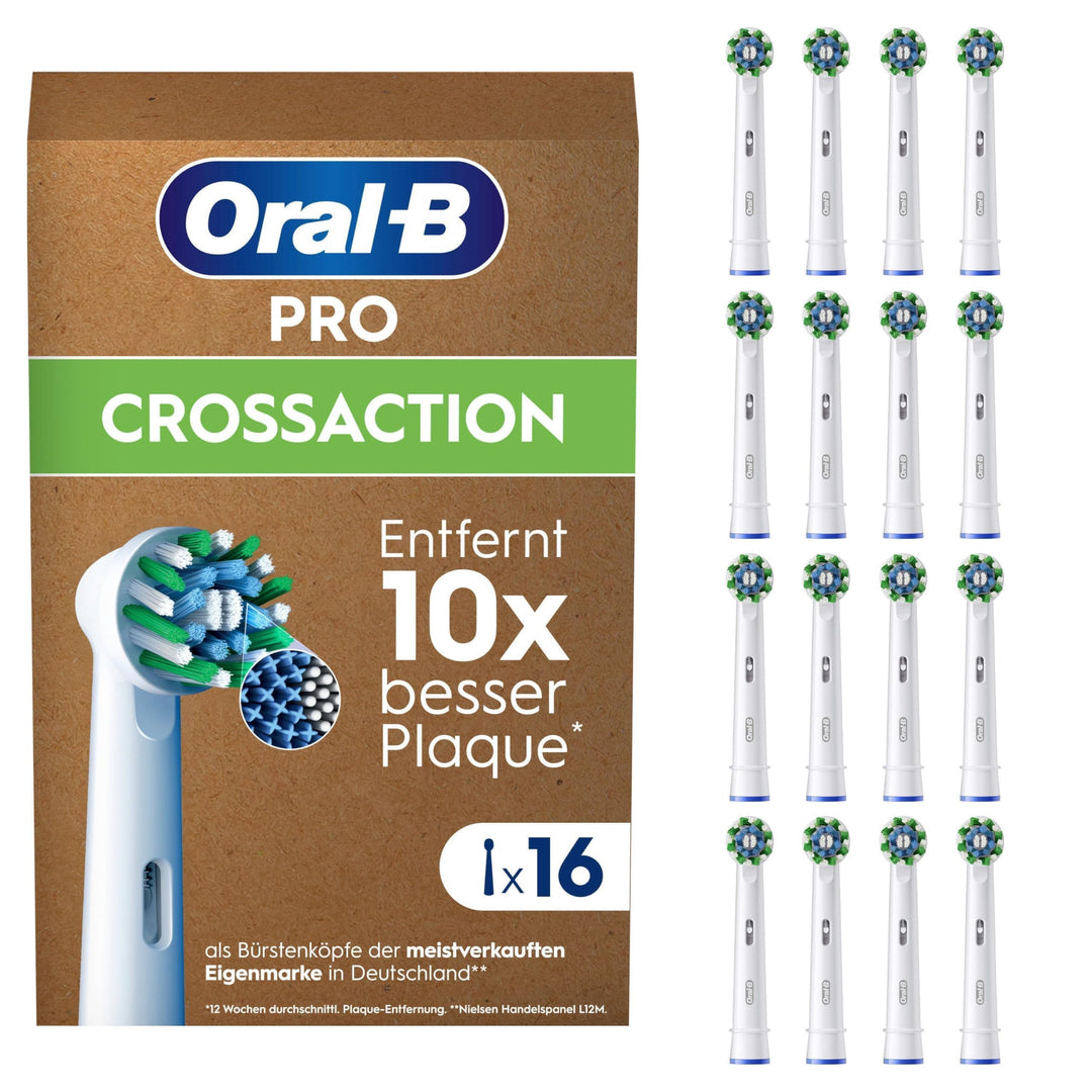 Oral-B Pro CrossAction Aufsteckbürsten für elektrische Zahnbürste, 16 Stück, überlegene Zahnreinigun