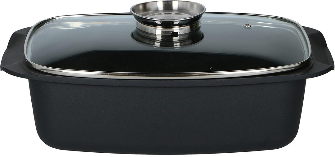 alpina Bräter - mit Glasdeckel - für Ofengerichte, Dämpfen und Braten - 5.5 L - Schwarz