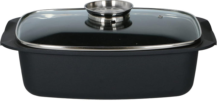 alpina Bräter - mit Glasdeckel - für Ofengerichte, Dämpfen und Braten - 5.5 L - Schwarz