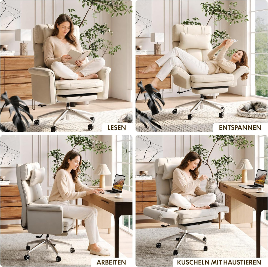 FLEXISPOT Luno Chefsessel Ergonomischer Bürostuhl mit Fussstütze | 180° Armlehnen-Klappfunktion, Kat