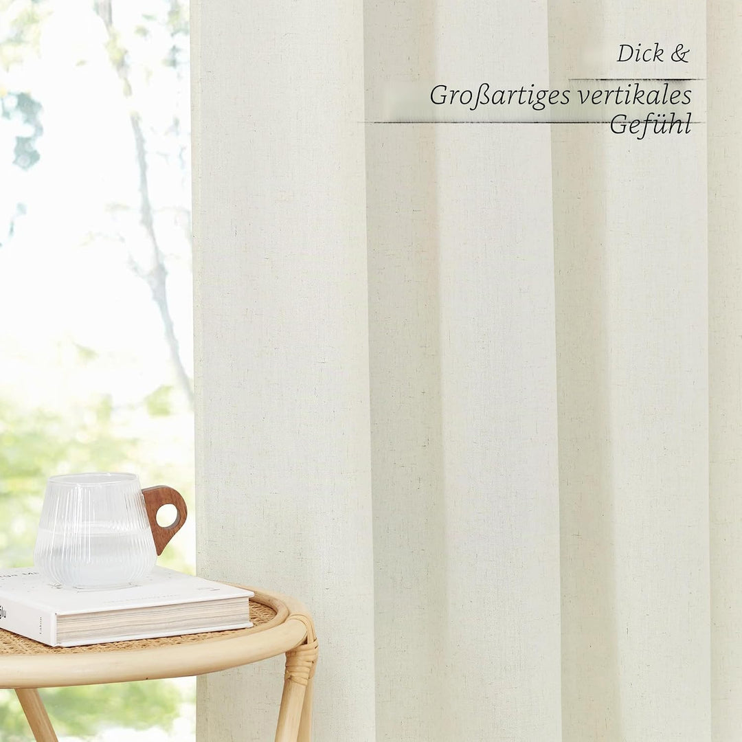 PONY DANCE Wohnzimmer Gardinen Kurz Leinenvorhänge Ösenschal 2er Set H 137 x B 140 cm Leinenoptik Ga