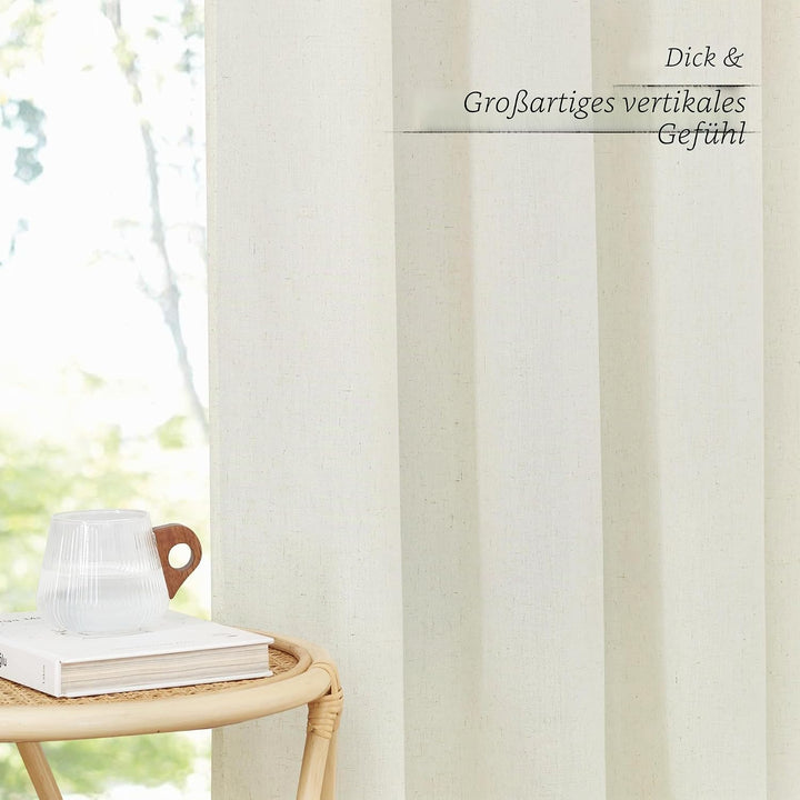 PONY DANCE Wohnzimmer Gardinen Kurz Leinenvorhänge Ösenschal 2er Set H 137 x B 140 cm Leinenoptik Ga