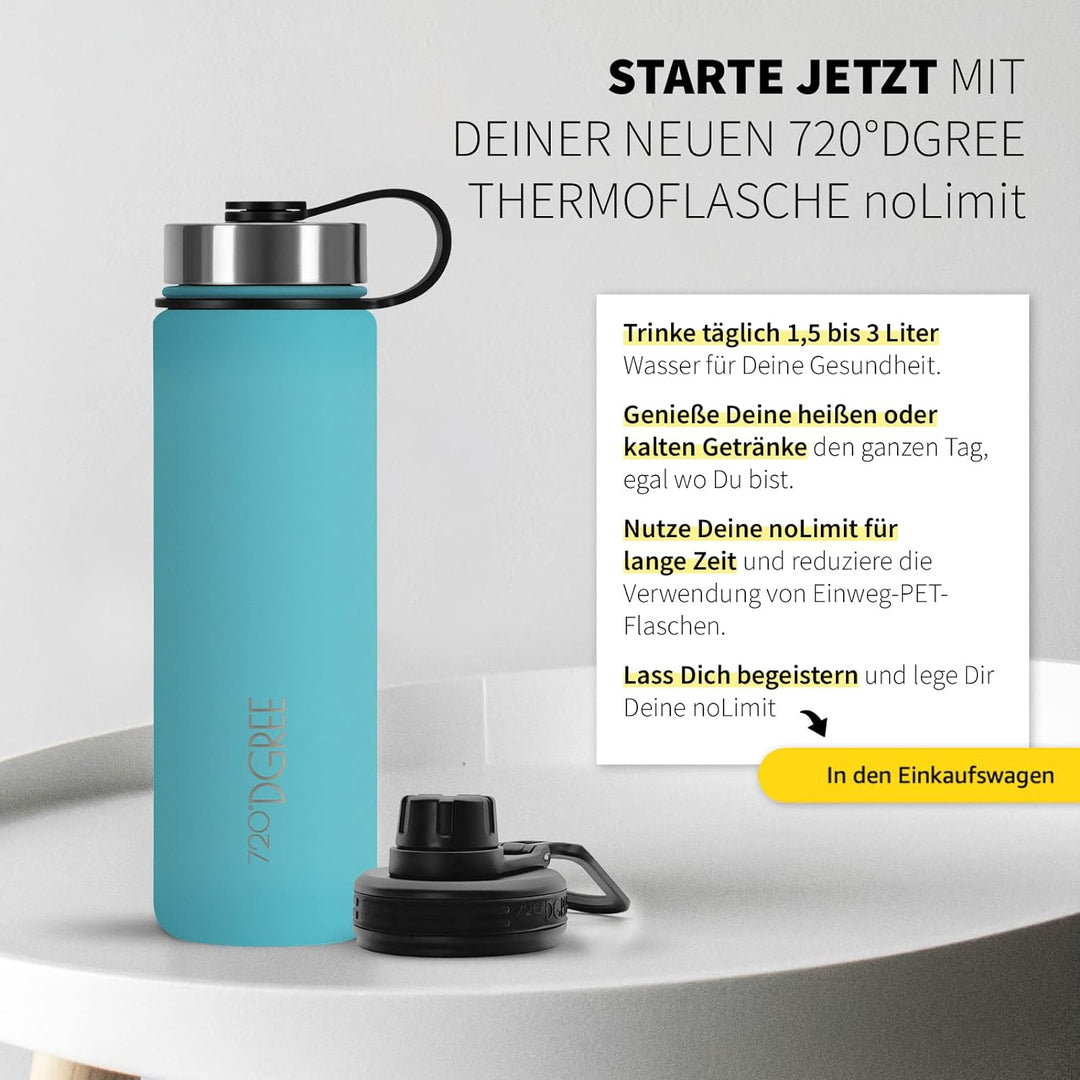 720°DGREE Edelstahl Trinkflasche “noLimit” – 1200ml - Auslaufsicher, Kohlensäure geeignet, BPA-Frei