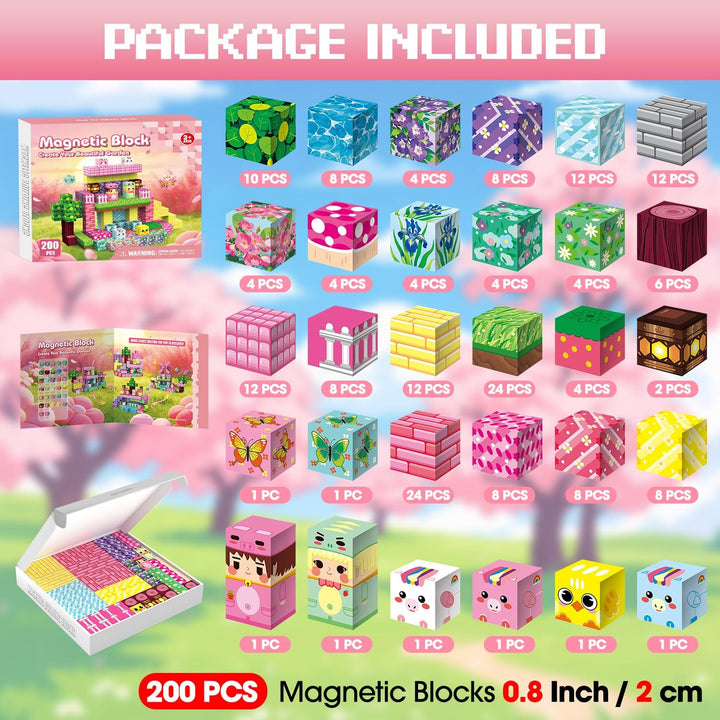Magnetische Bausteine 200 Stück, Magnetbausteine Kinder ab 3 Jahre, Magnetic Blocks für Jungen Mädch