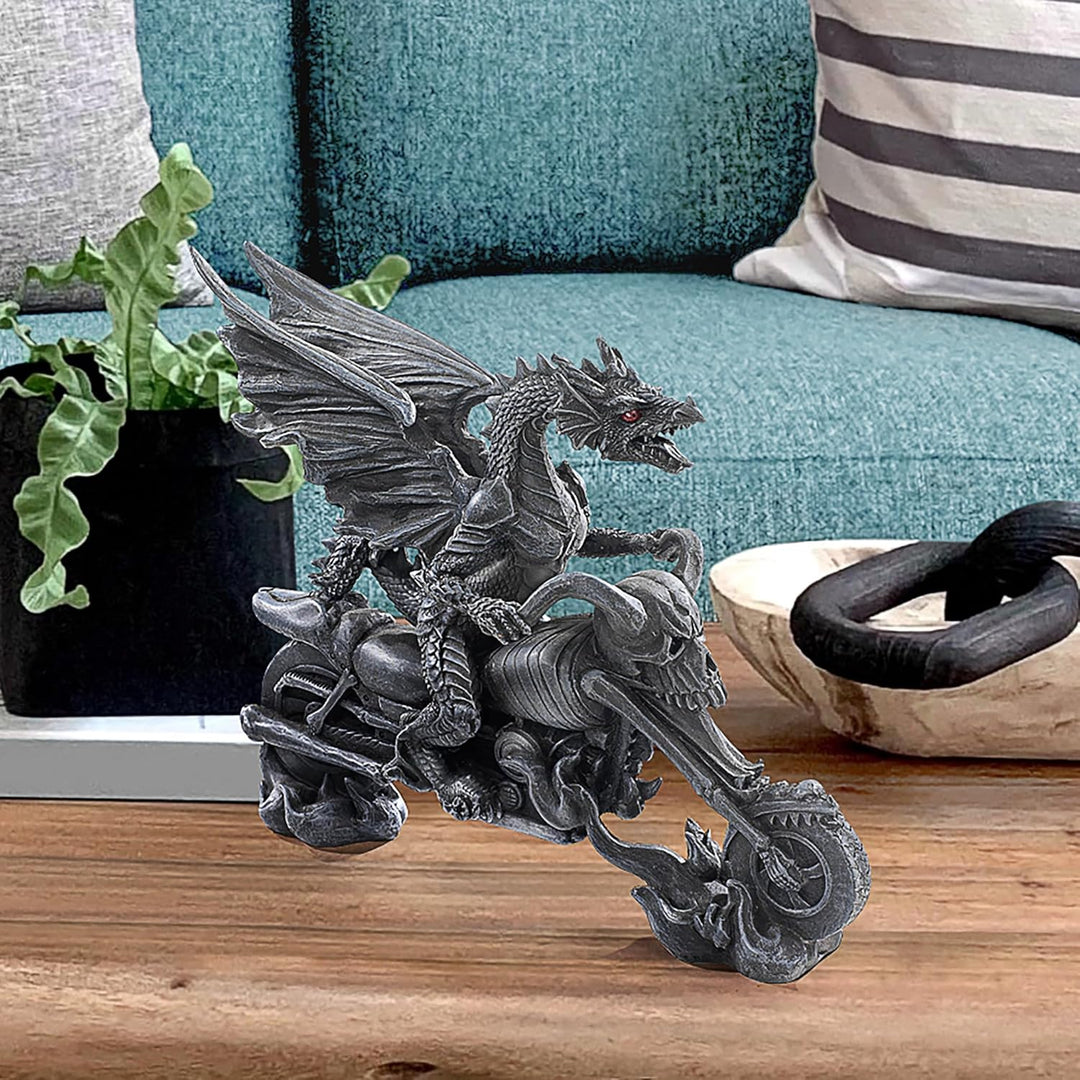 Design Toscano Biker-Drache auf Skelett-Chopper, Figur