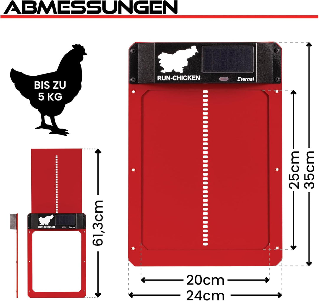 Run-Chicken Tür (rot) Solar Hühnerstall Tür, batteriebetriebene automatische Hühnerstalltür, program