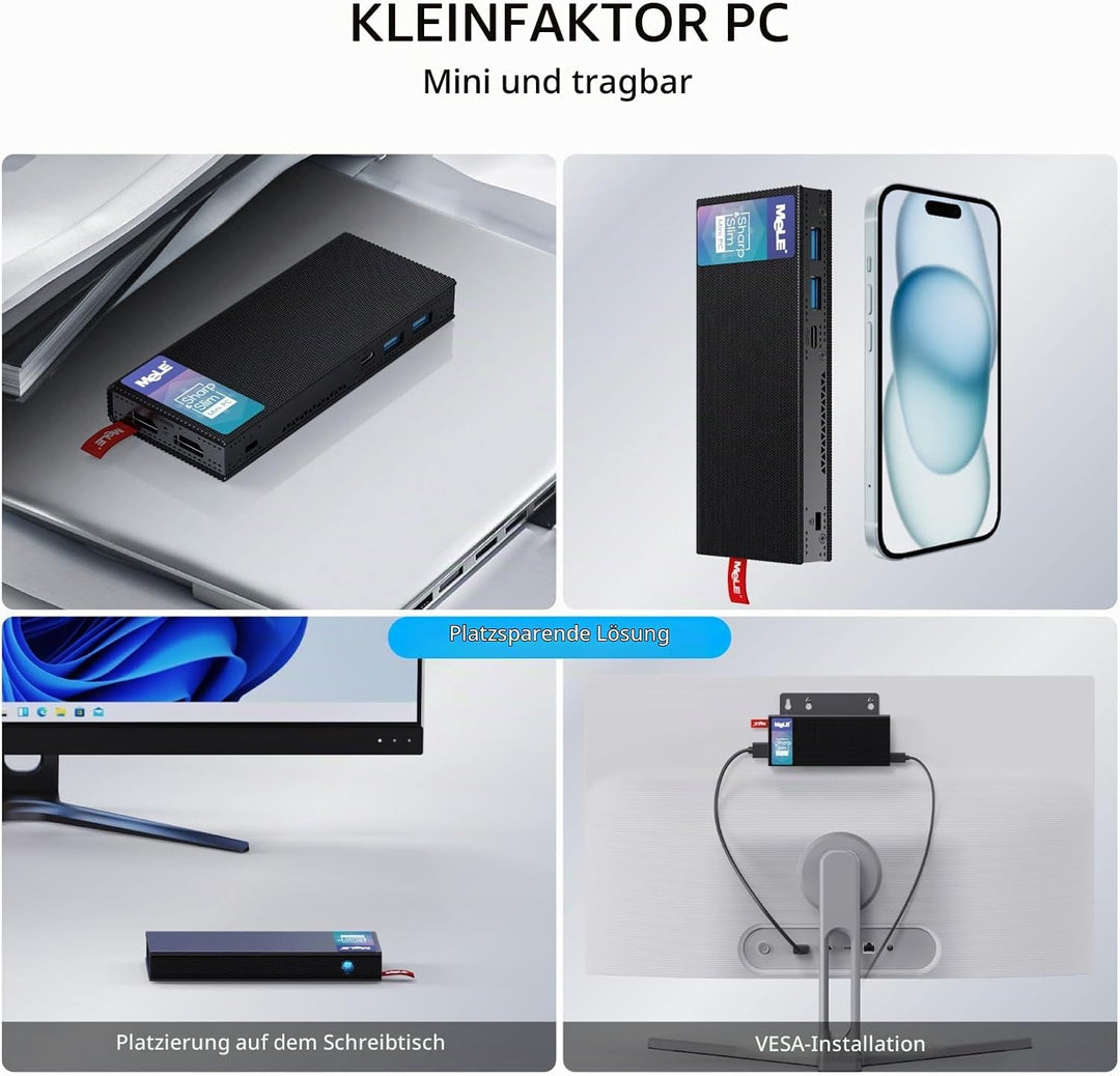 MeLE PCG02 Pro Lüfterloser Mini PC Stick Alder Lake N100(bis zu 3.4GHz) Windows 11 Pro Micro PC 8GB