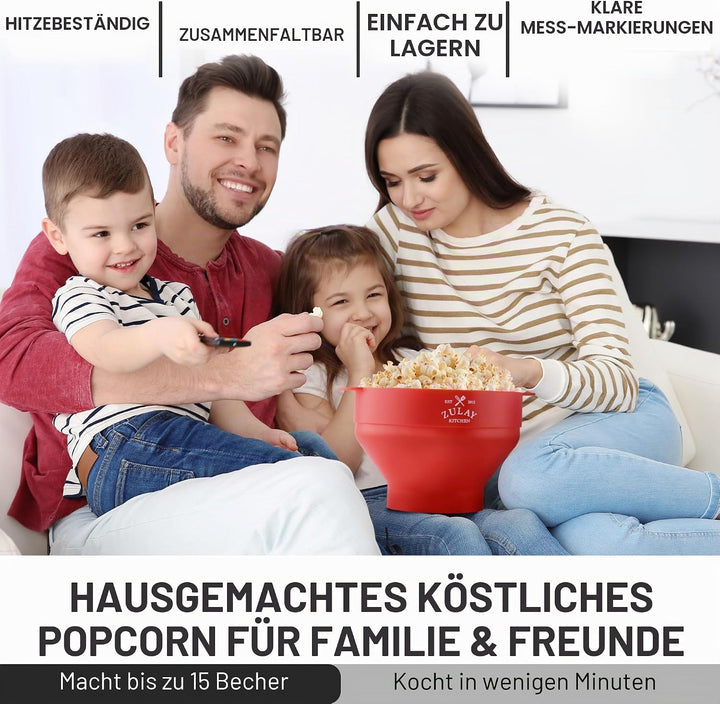 Zulay Kitchen Large Microwave Popcorn Maker - Silicone Popcorn Popper Microwave Collapsible Bowl Wit